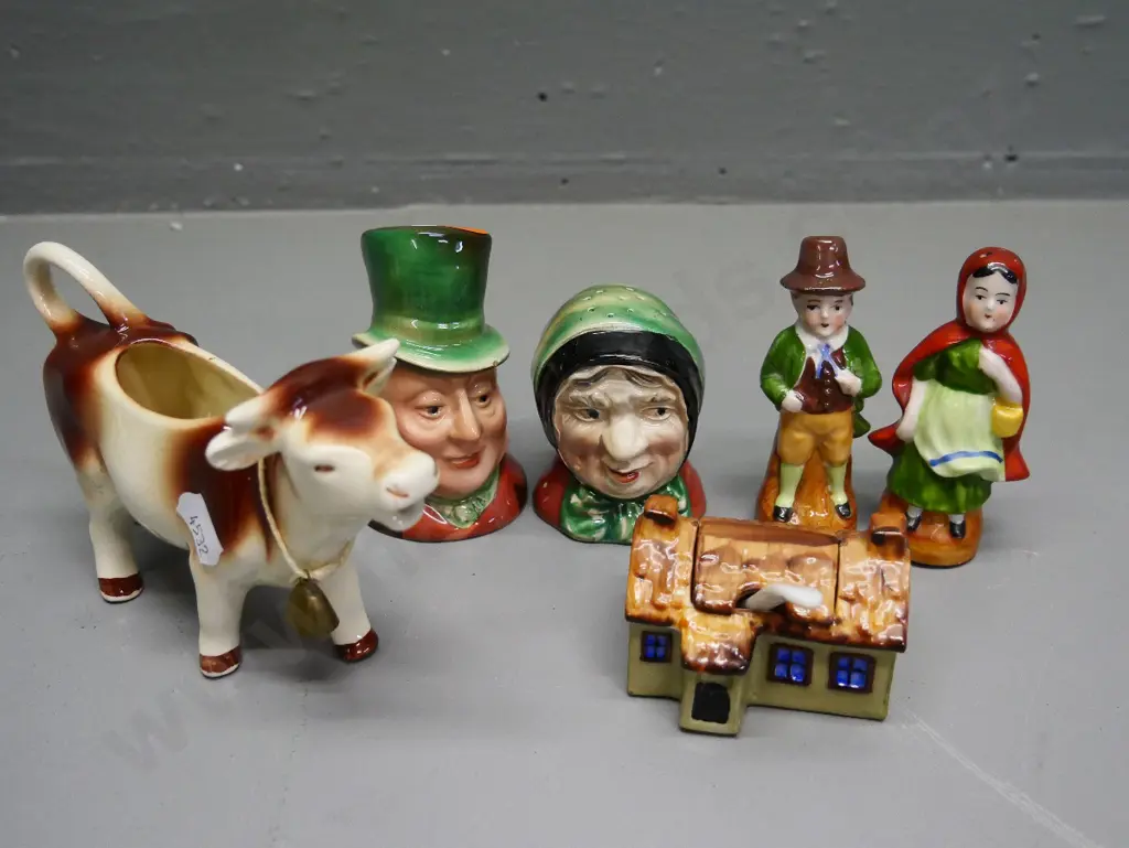 assorted condiments - Beswick and one other salt & pepper, cow creamer, German mustard pot, etc. Image 1++