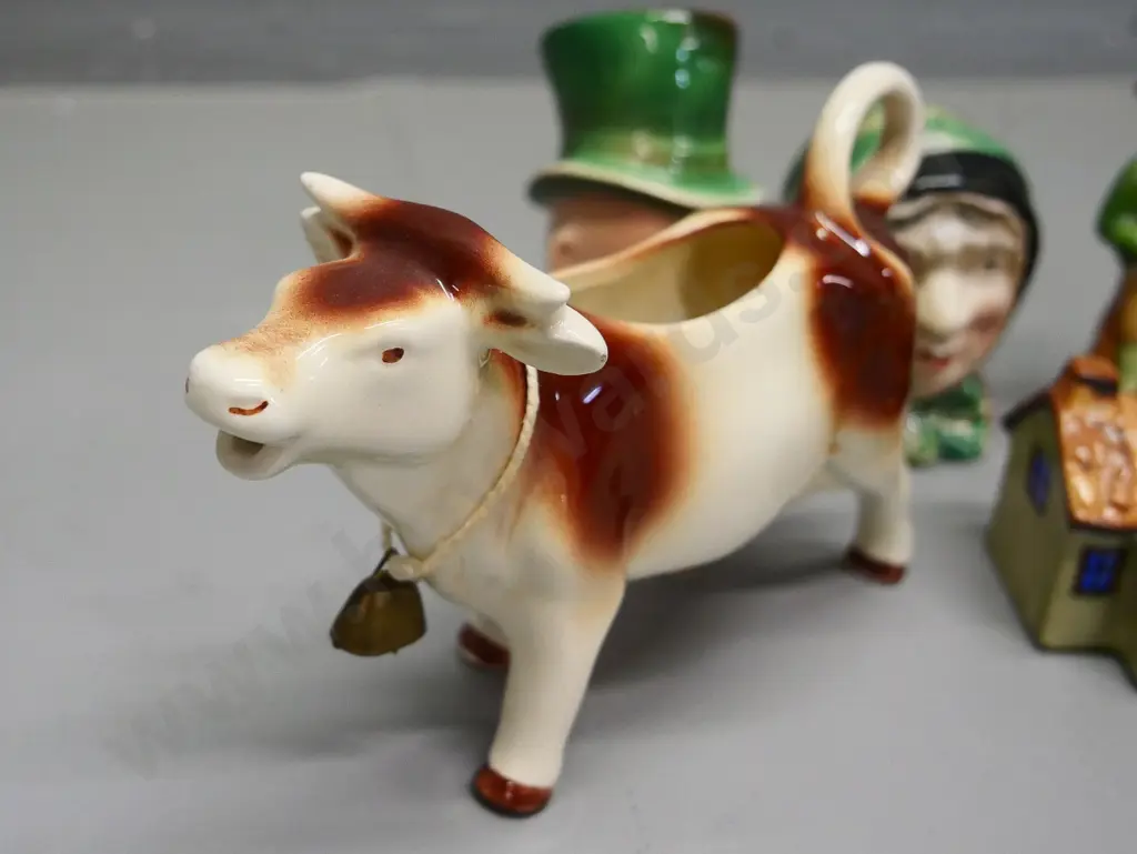 assorted condiments - Beswick and one other salt & pepper, cow creamer, German mustard pot, etc. Image 1++