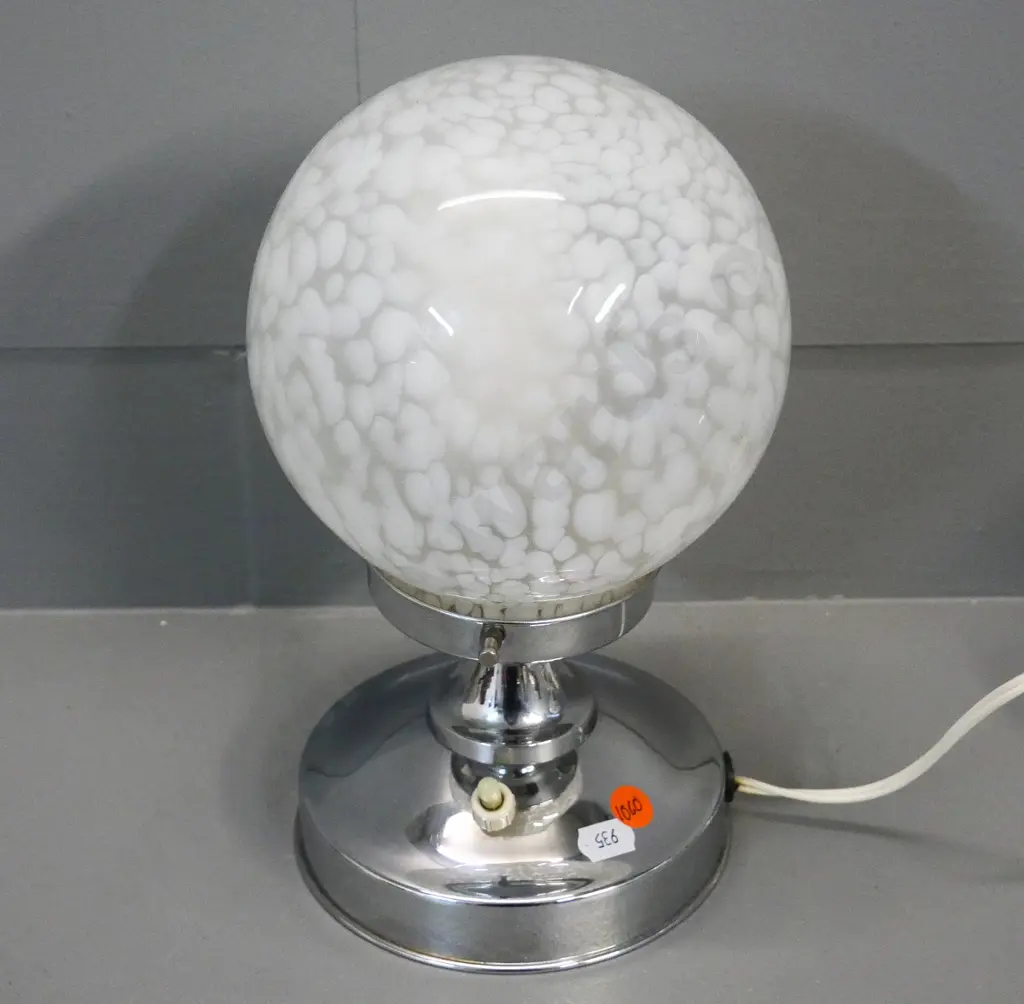 deco chrome bedside lamp with cloud glass globe shade - not working, switch needs attentionH-270 Image 1++