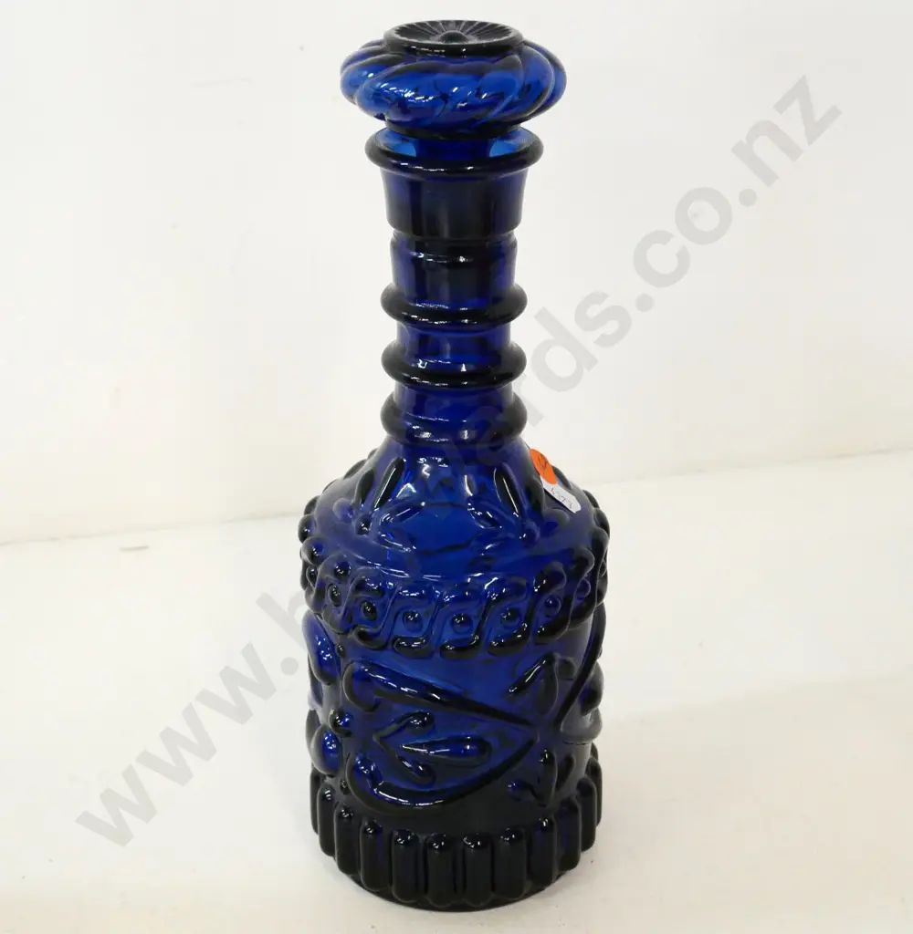 retro blue moulded glass stoppered bottle H-290 Image 1++