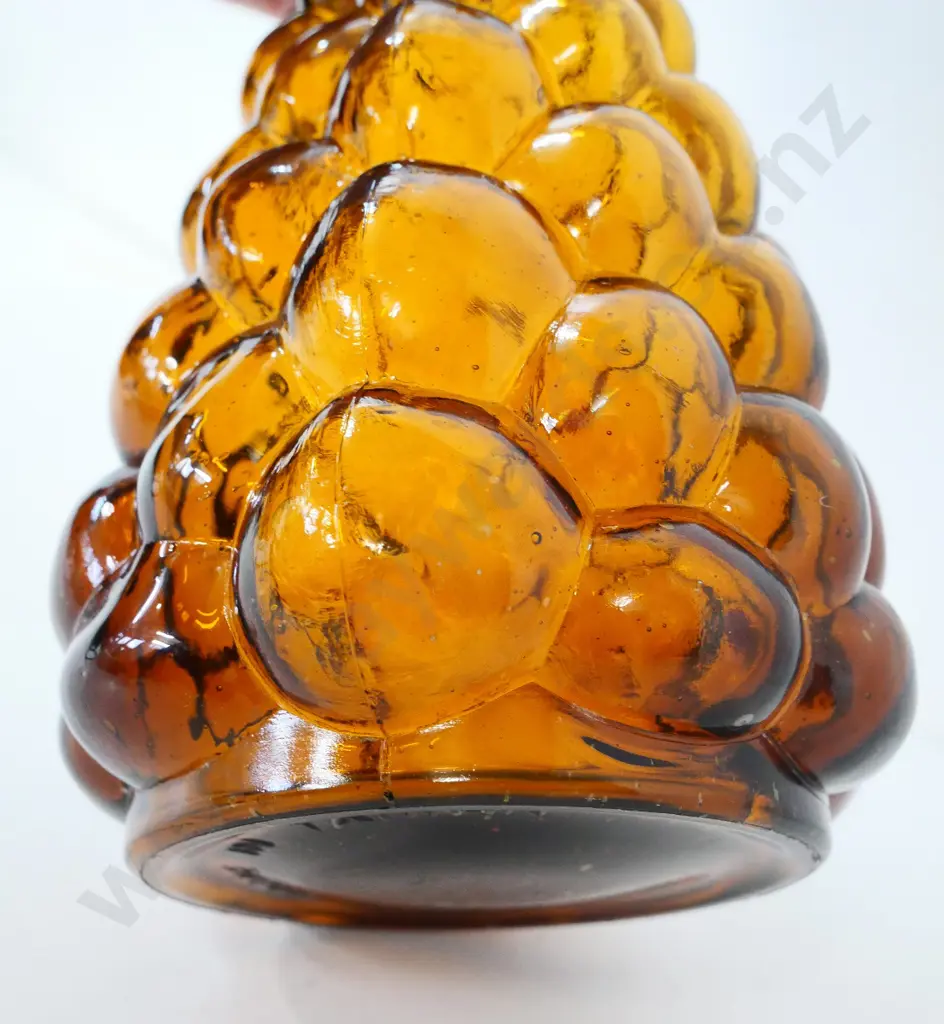 amber moulded bubble glass stoppered genie bottle H-400 - wobbles due to bulging base Image 1++
