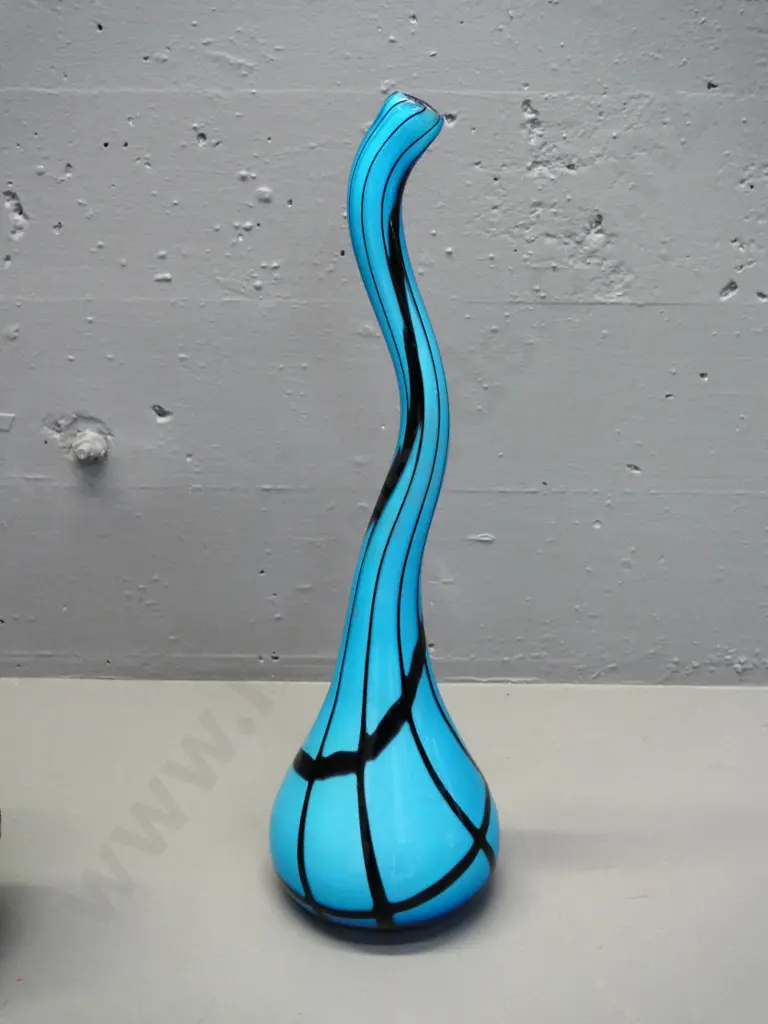 teal and black art glass vase H-450 Image 1++