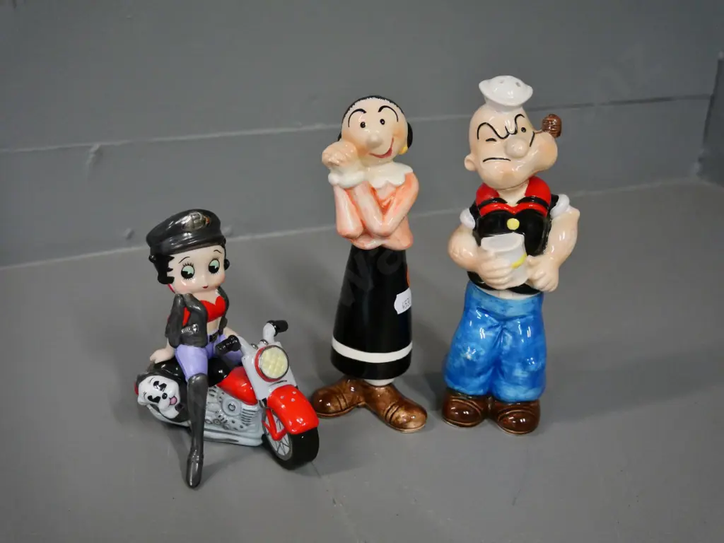 2 salt & pepper sets - Popeye H-190 and Olive Oyl, and 2-piece Betty Boop and motorbike Image 1++