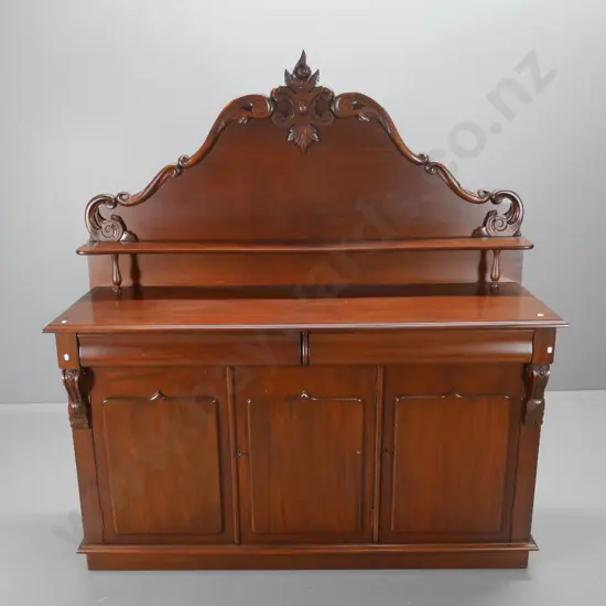 reproduction mahogany carved-back chiffonier sideboard - carved corbels, 3 doors, 2 drawers H-1700 W-1510 D-490