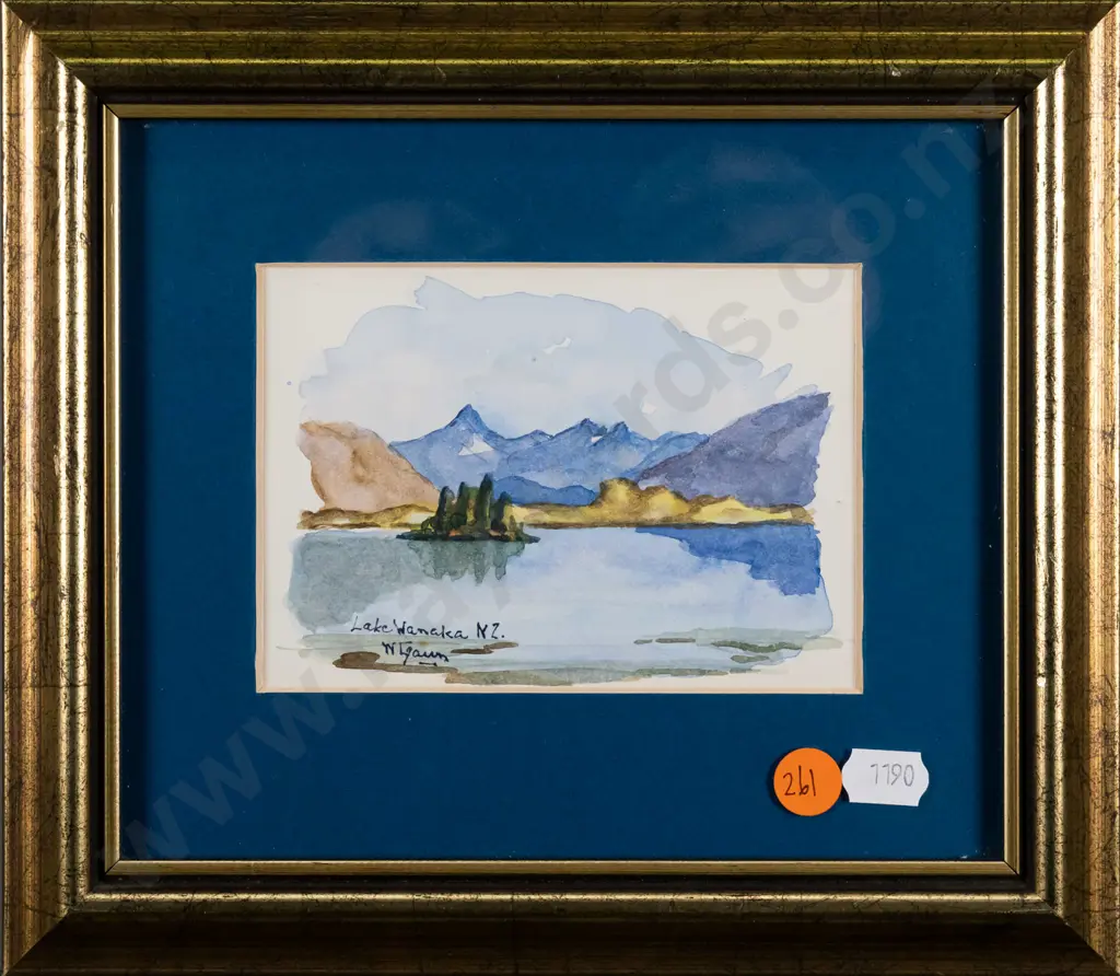 illegible signature - framed watercolour - Lake Wanaka H-90 W-120 Image 1++