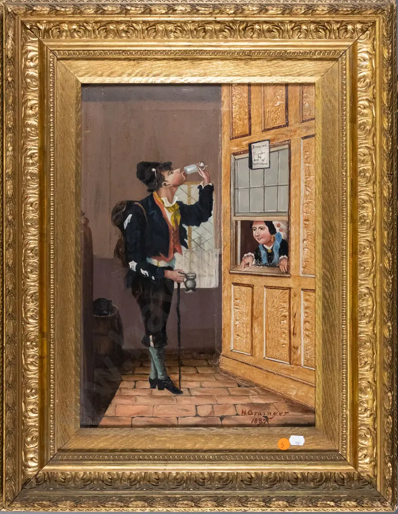 H Grainger 1889 - gilt framed oil on canvas - man drinking at window H-390 W-280 Image 1++
