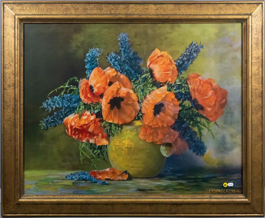 framed M Streckenbach print - still life flowers H-550 W-700 Image 1++