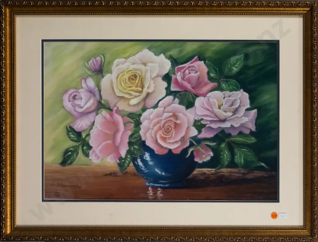 Cathryn Shemansky - gilt framed pastel - still life roses H-330 W-490 Image 1++