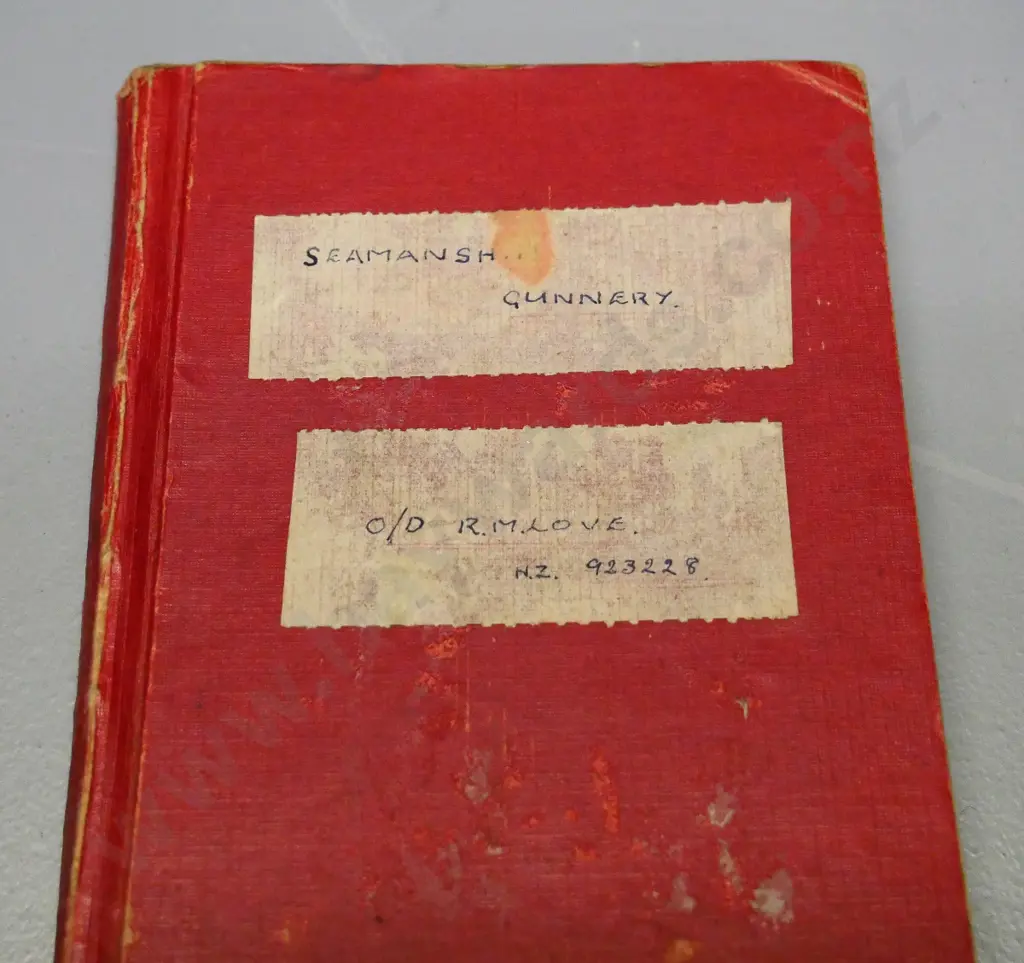 vintage military gas mask and bag, with hand-written notebook - seamanship & gunnery Image 1++