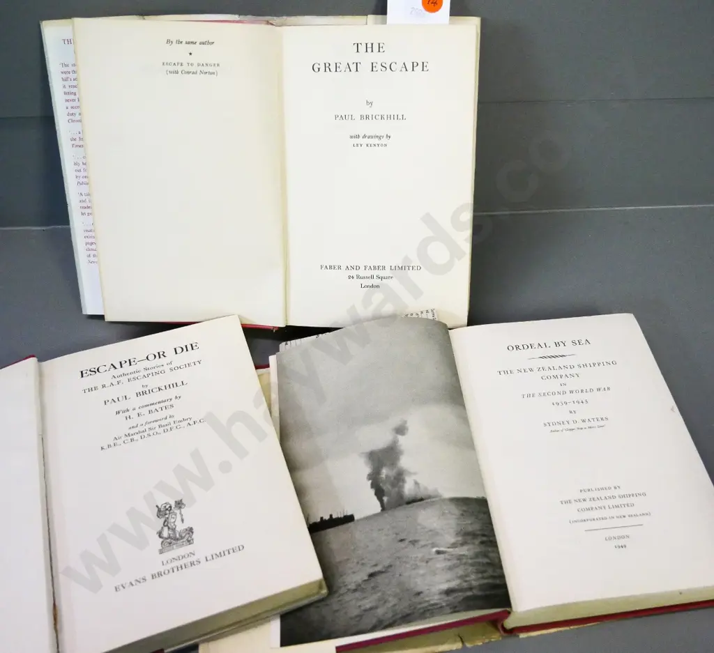 3 books on WWII history - 2 Paul Brickell escape stories and New Zealand Shipping Co - general wear Image 1++