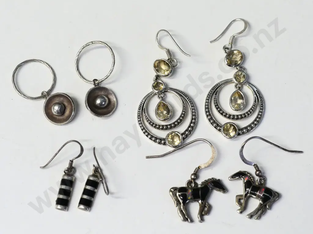 4 pairs of silver earrings stamped sterling Image 1++