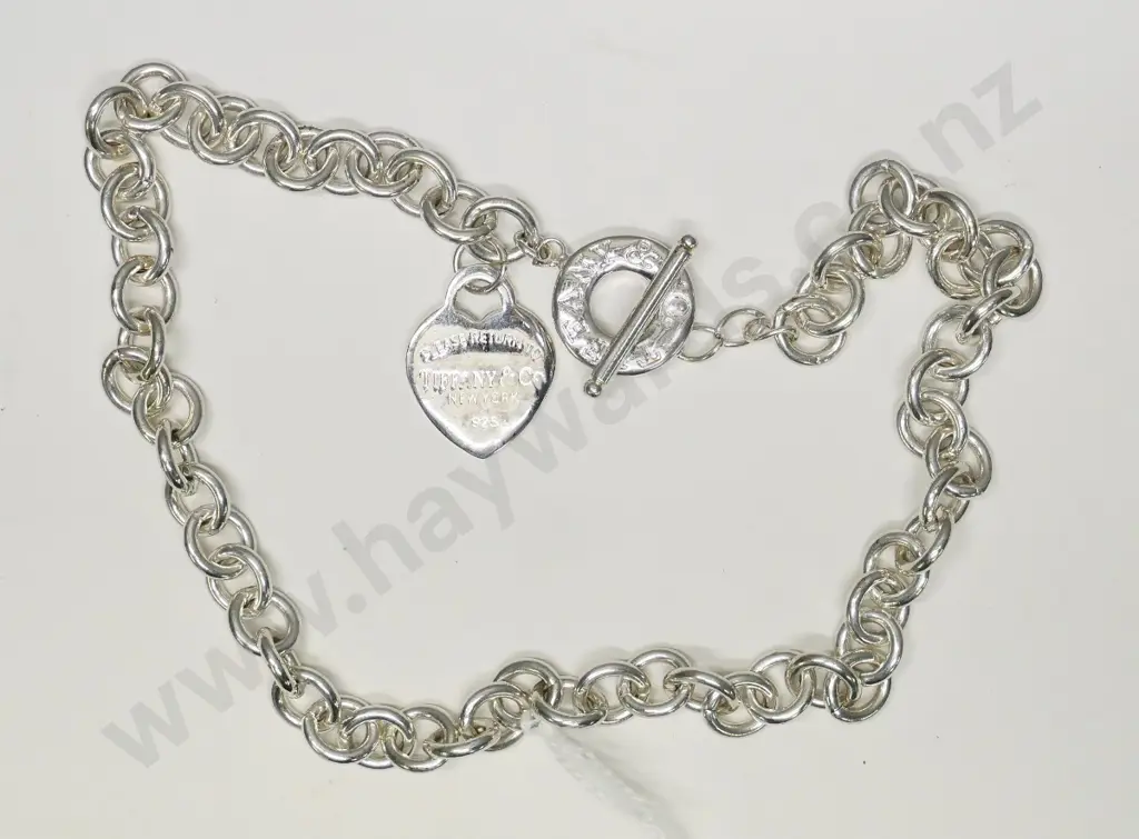 silver Tiffany fob style necklace stamped 'Tffany and Co New York 925' not authenticated Image 1++