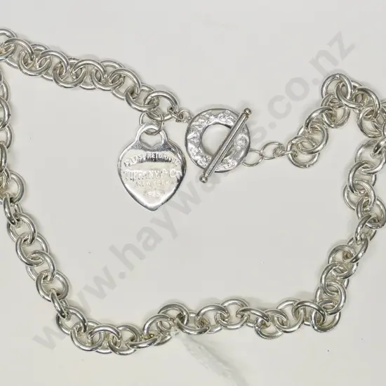 silver Tiffany fob style necklace stamped 'Tffany and Co New York 925' not authenticated