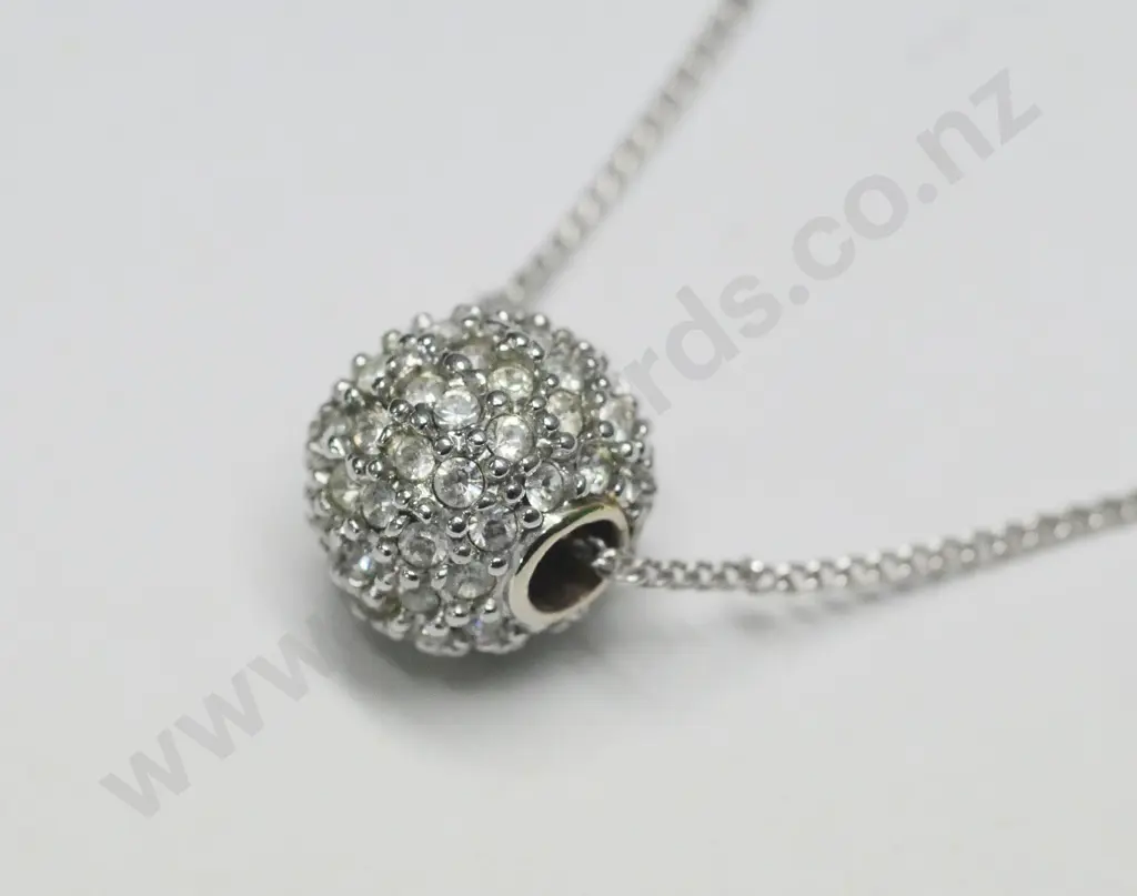 silver cz ball pendant chain stamped 925 Italy Image 1++