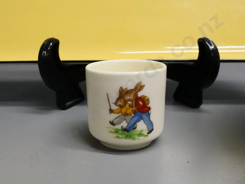 T&G Greene blue domino serving bowl D-220, Bunnykins egg cup, and a yellow and black sandwich tray Image 1++