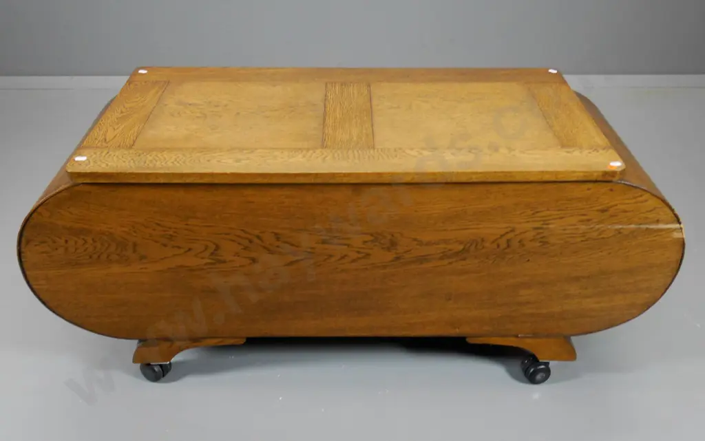 deco oak blanket box on modern casters H-490 W-1100 D-490 Image 1++