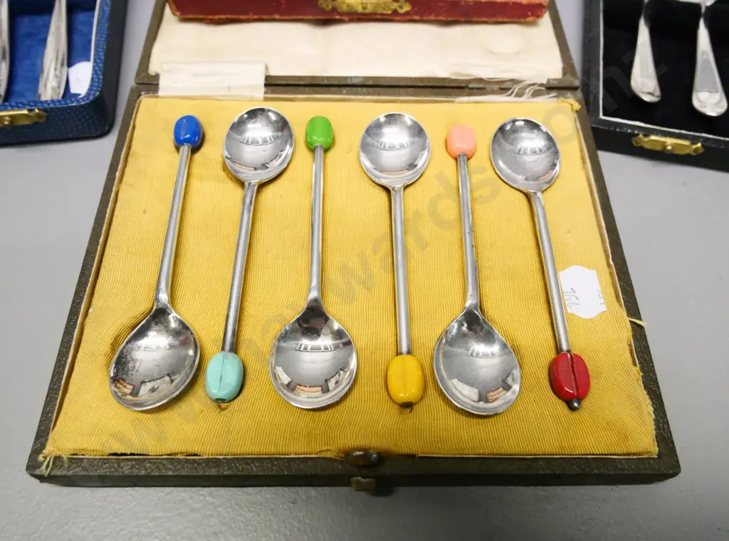 4 cased sets of cutlery - one is sterling apostle coffee spoons, others are plated Image 1++
