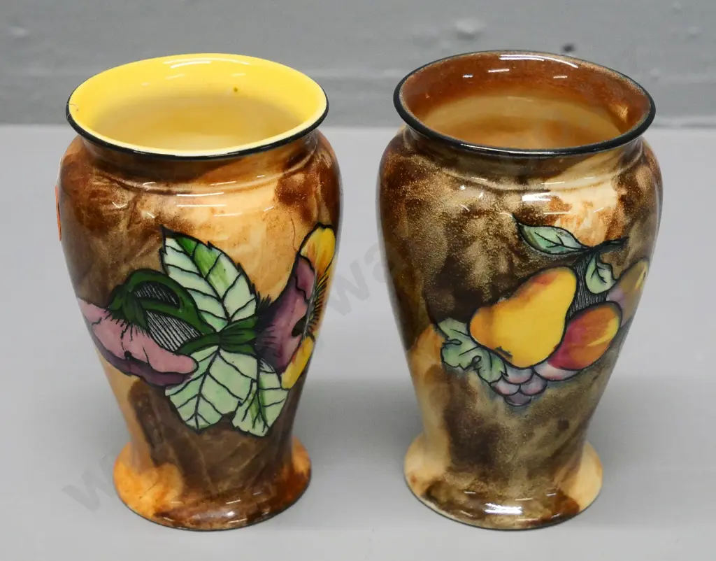 2 Tunstall vases - floral pattern signed Grocott (small mend to rim) and a 'Luscious' fruit pattern, each H-110 Image 1++