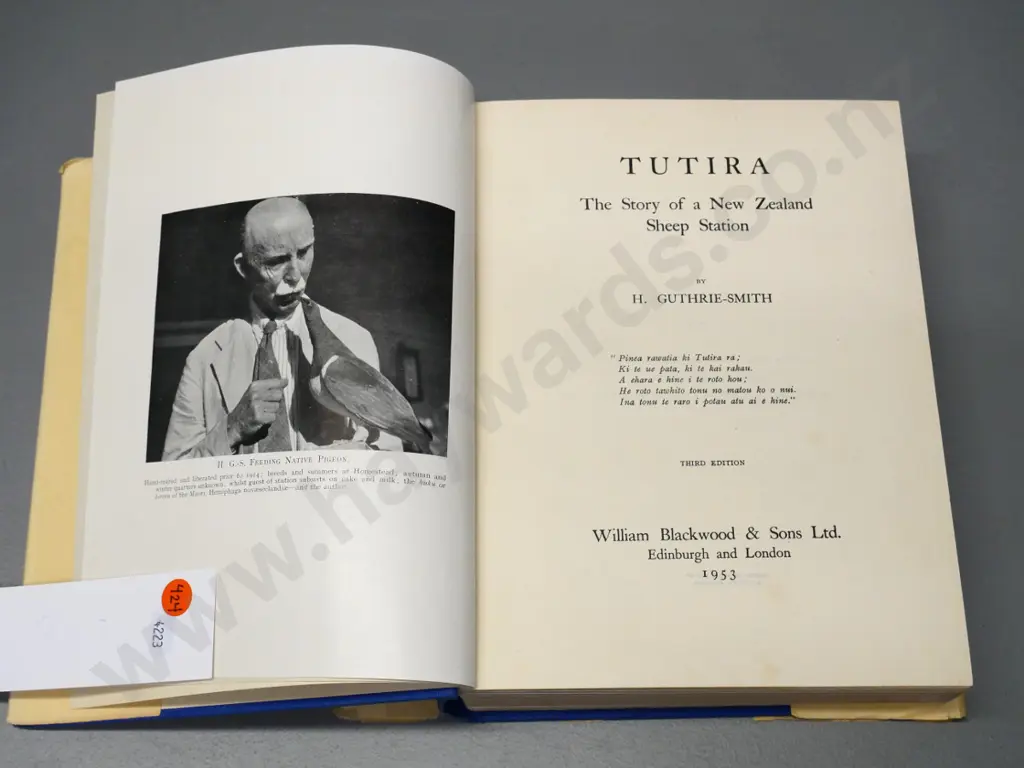 book: Tutira - A New Zealand Sheep Station - H. Guthrie-Smith 3rd edition 1953 - tattered dust jacket Image 1++
