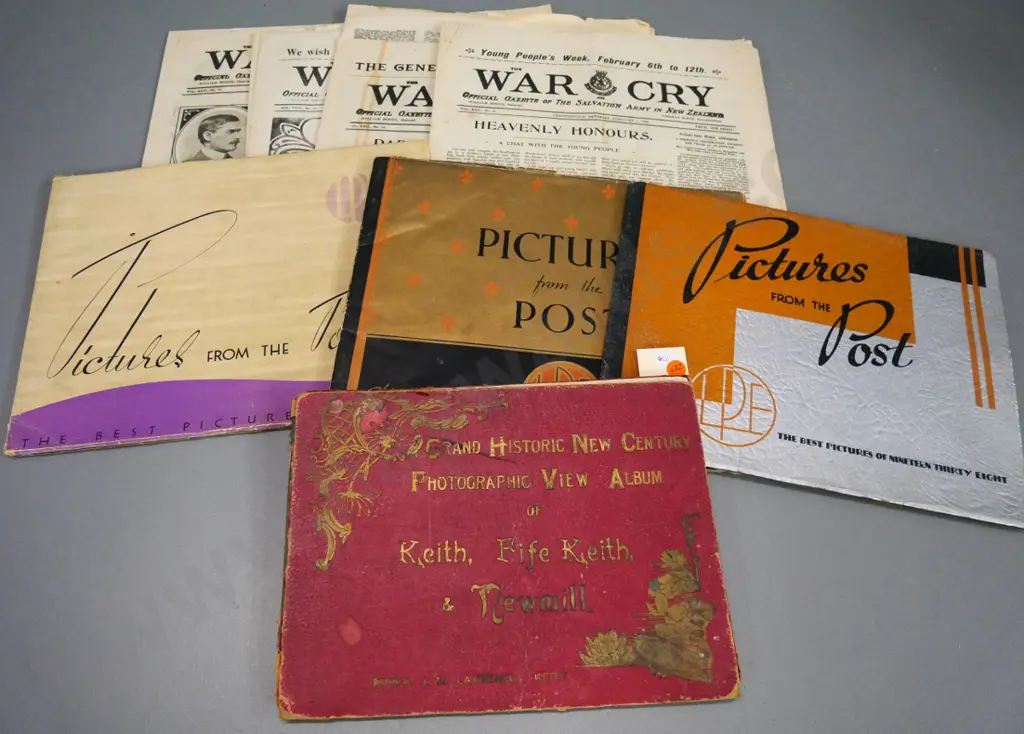 4 vintage photo books incl Pictures from the Post 1936, 7 & 8 - and four 1905 issues of War Cry NZ Salvation Army pub. Image 1++