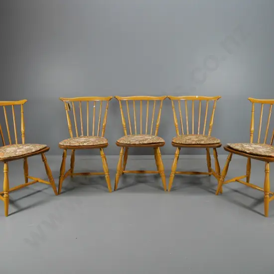 set of 5 Ercol England colonial style dining chairs w/Sanderson fabric seat cushions H-760 W-420 D-400