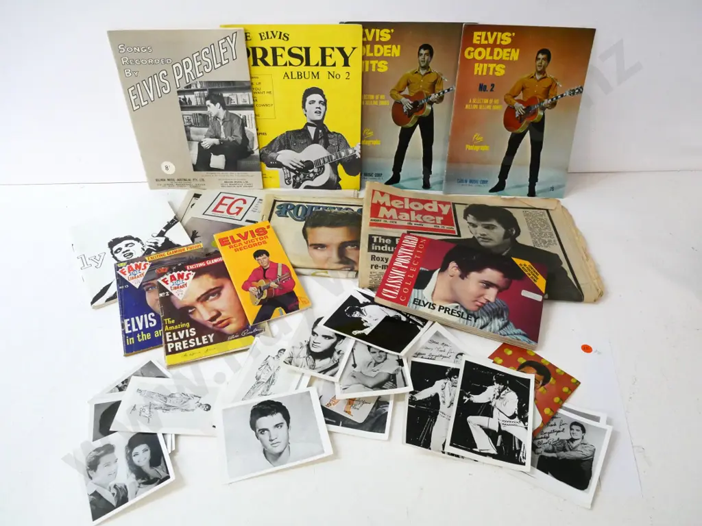 large assortment of Elvis memorabilia - souvenir photos, one marked Kiwi Elvis Presley fan club, sheet music, etc. Image 1++