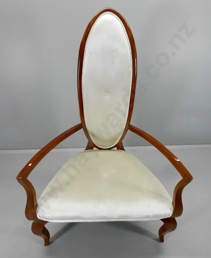 reproduction throne chair with carved mahogany frame and velvet upholstery H1500 W900 D670 Image 1++