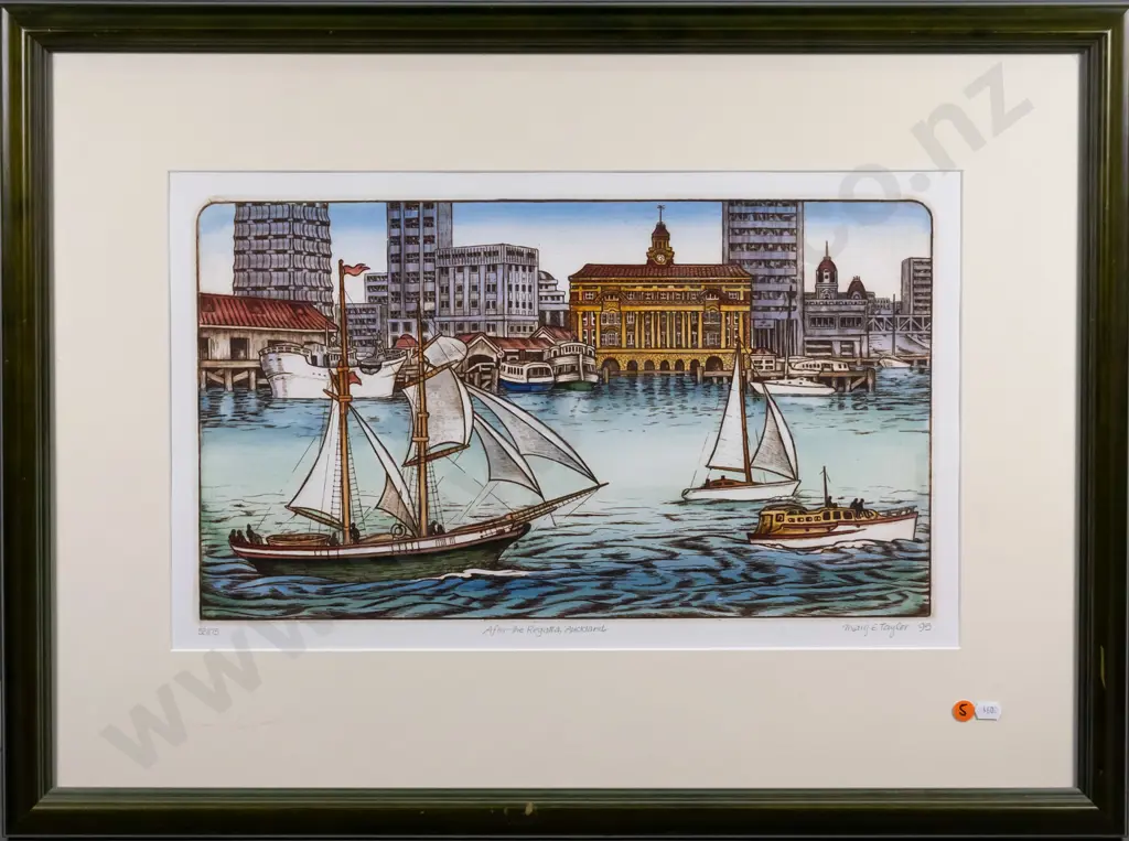 Mary E Taylor 95 - framed ltd edition print "After the Regatta, Auckland" H-280 W-480 Image 1++