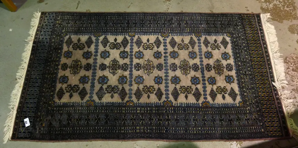 Persian style hand-knotted wool floor rug - blues and greys L1600 W900 Image 1++