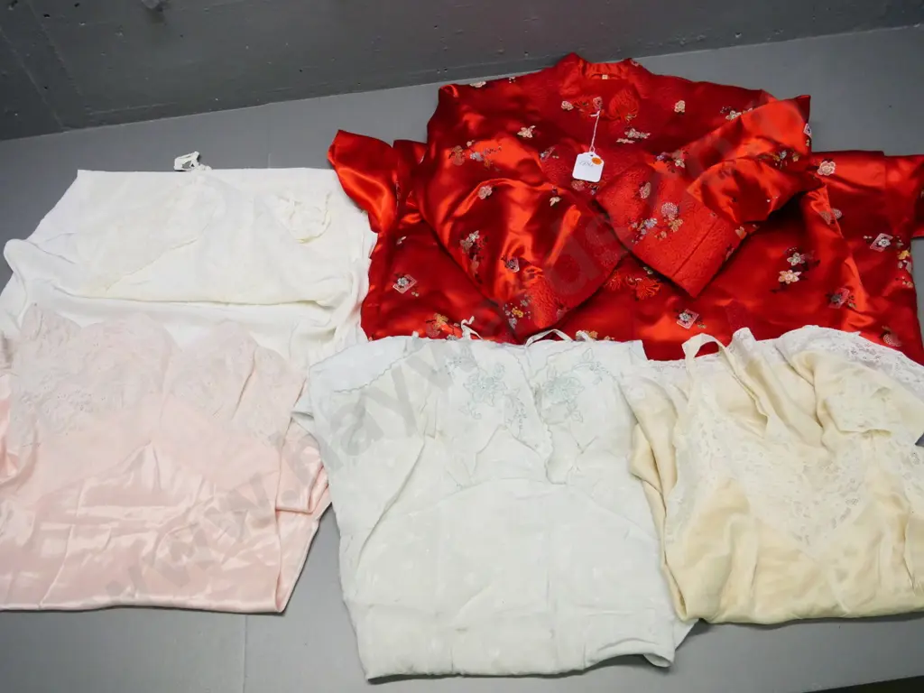 4 vintage silk and satin petticoats and a satin Chinese dressing gown Image 1++