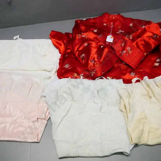 4 vintage silk and satin petticoats and a satin Chinese dressing gown
