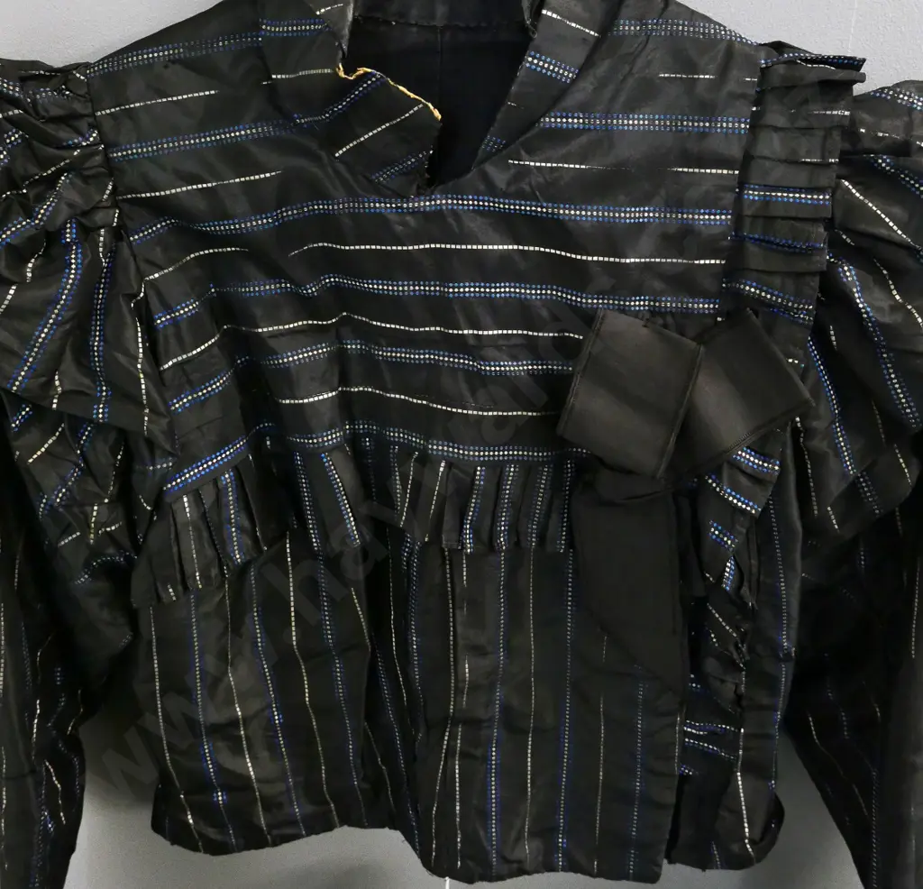 vintage woman's top - black stain with blue and silver stripe Image 1++