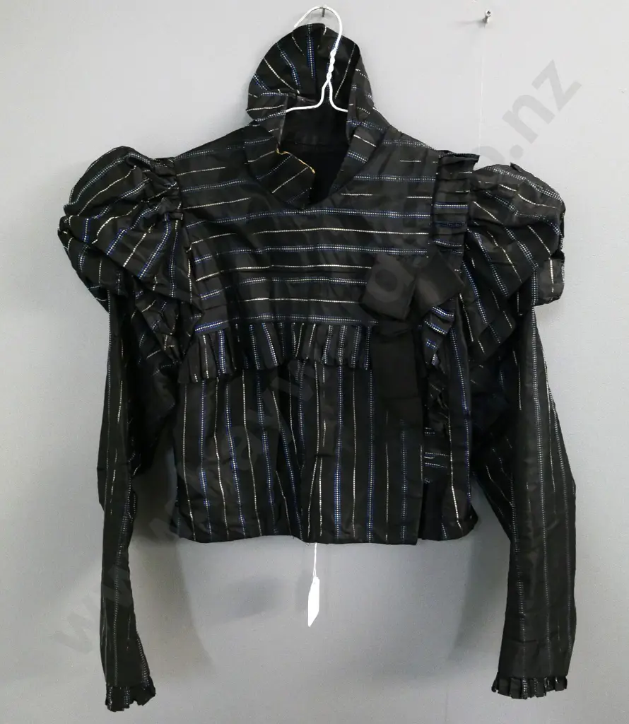 vintage woman's top - black stain with blue and silver stripe Image 1++