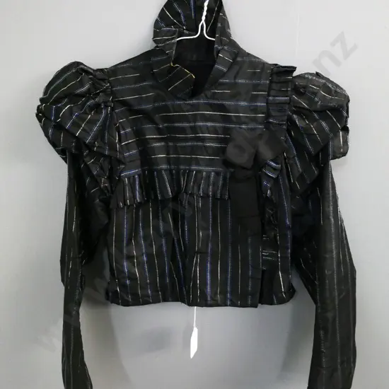 vintage woman's top - black stain with blue and silver stripe