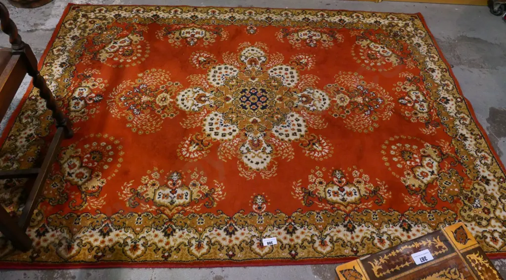 Persian style wool floor rug - red and gold L2100 W1500 Image 1++