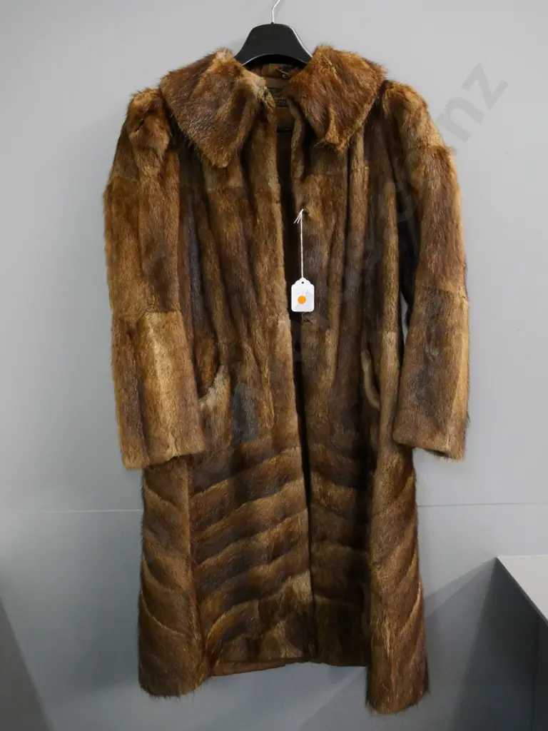 full length fur coat - New Zealand Fur Co. Ltd. George St. Dunedin label Image 1++