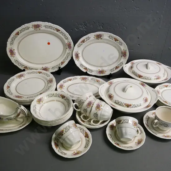 Woods Ivory Ware - 6-place dinner set with 3 ashetts, 2 covered veges, gravy boat & saucer (pattern 257)