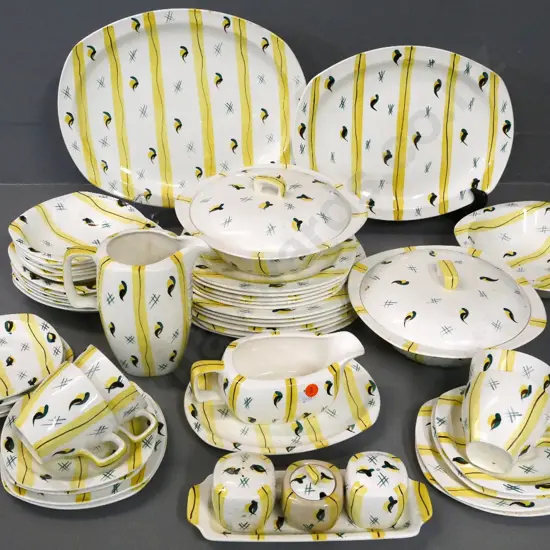 mid-century Midwinter china 6-place dinner set - missing 2 cups & 1 entree plate, stains to condiment