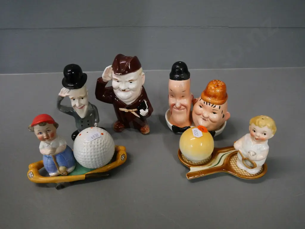 4 condiment sets - 2 Goebel sports themed and 2 Laurel & Hardy, one is Beswick Image 1++