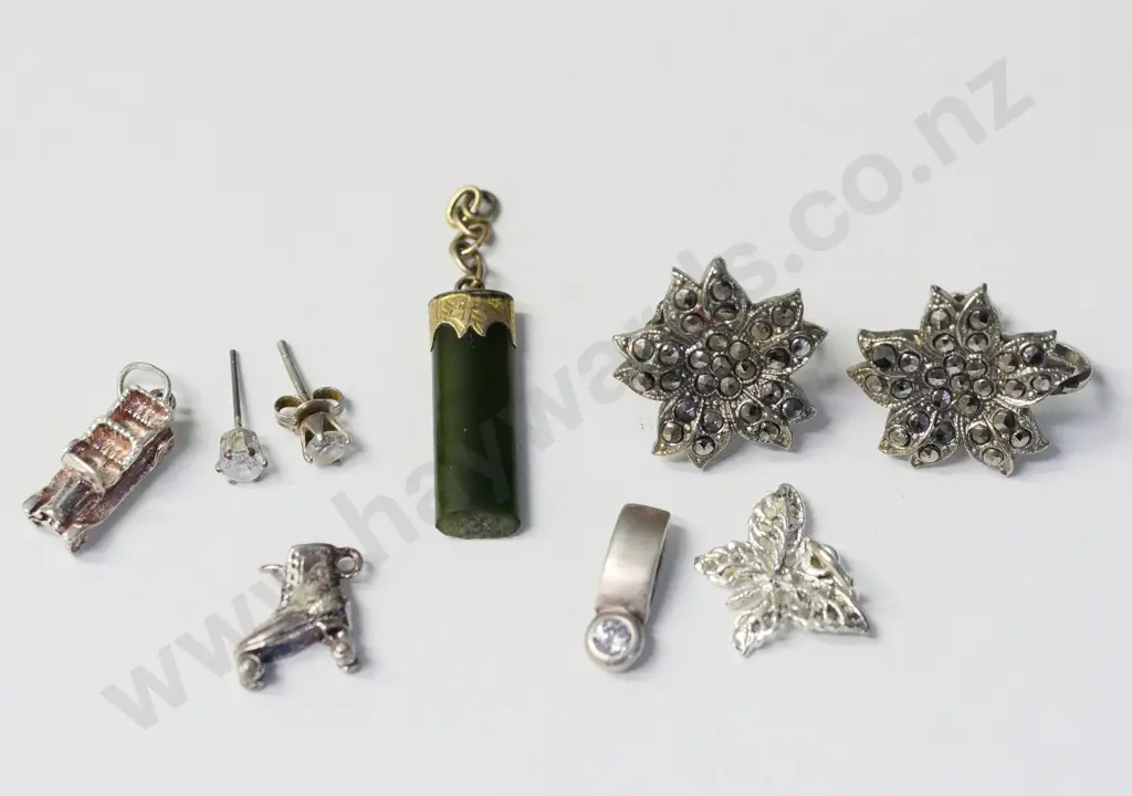 pr stud earrings, screw on earrings, cz pendant [no chain] & 4 asstd charms greenstone,shoe,car,butterfly Image 1++