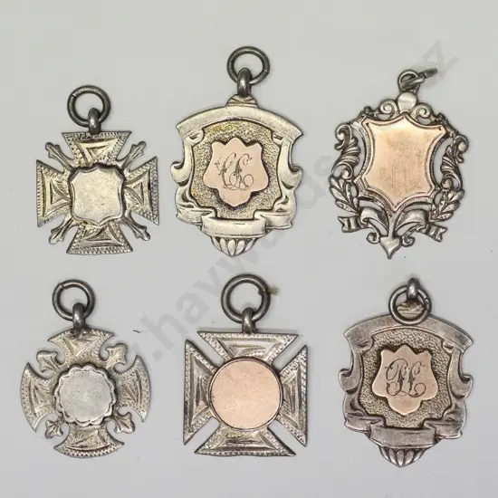 6 various medals -2 Kiwi 1st 331/3 yards 1925 & 1926, O C junior champs 1927 3 unmarked