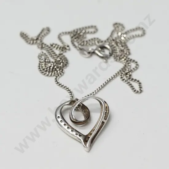 silver & cz heart shaped pendant stamped 925