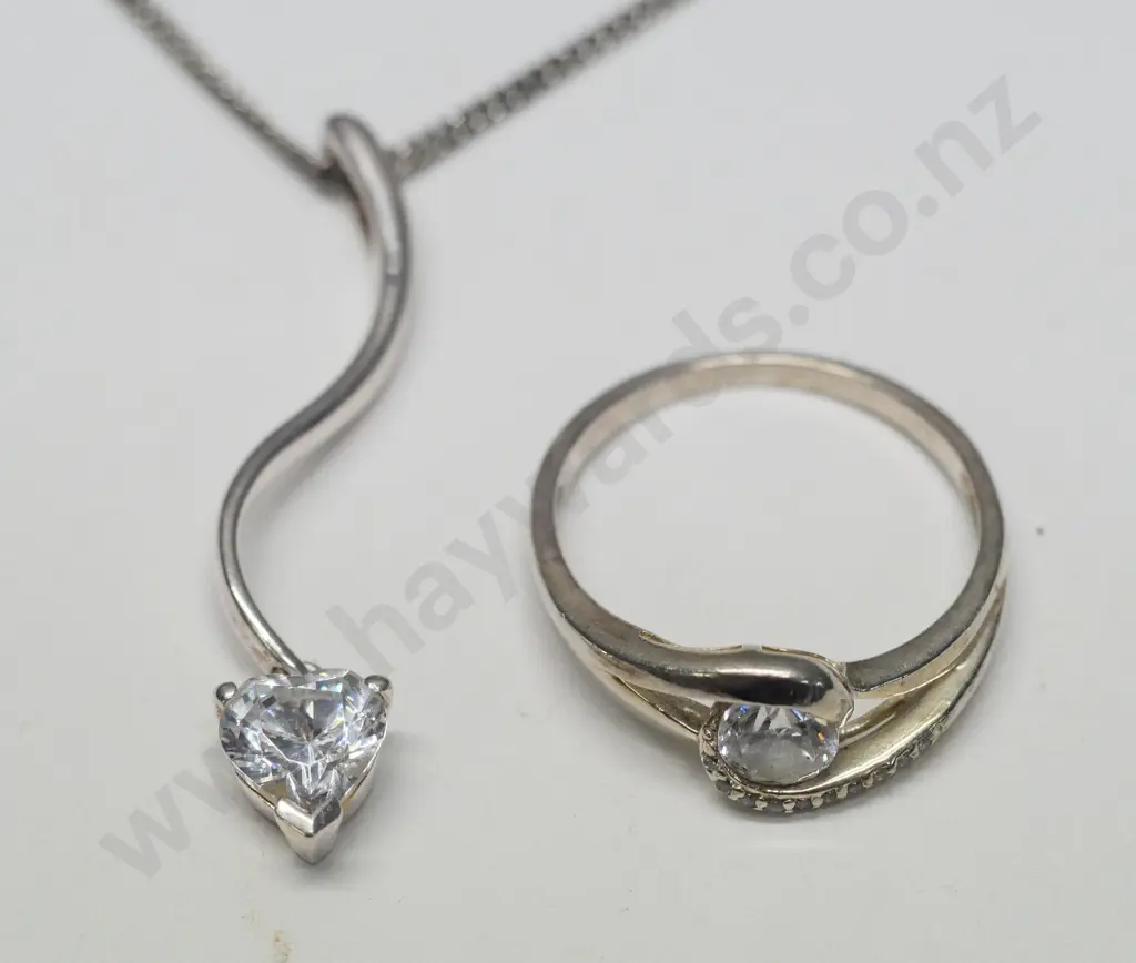 silver cz pendant stamped 925 & silver cz ring no mark Image 1++