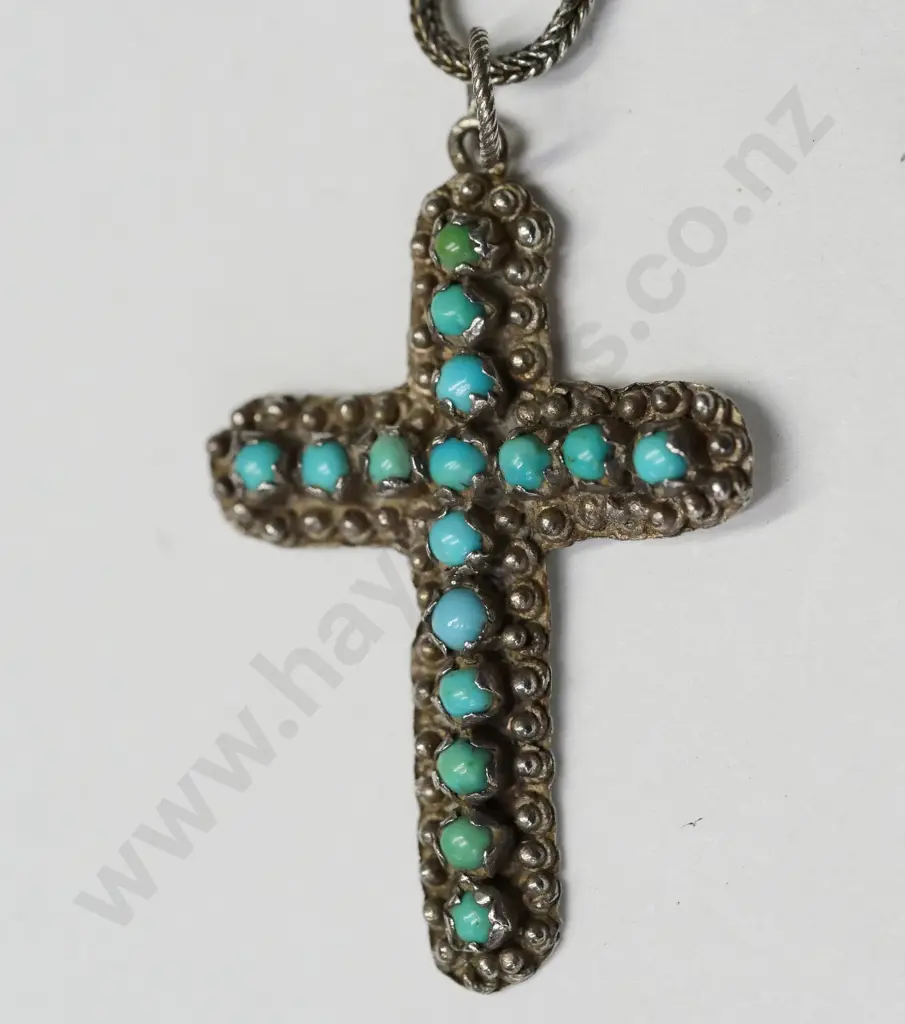 cross pendant with tourquoise Image 1++