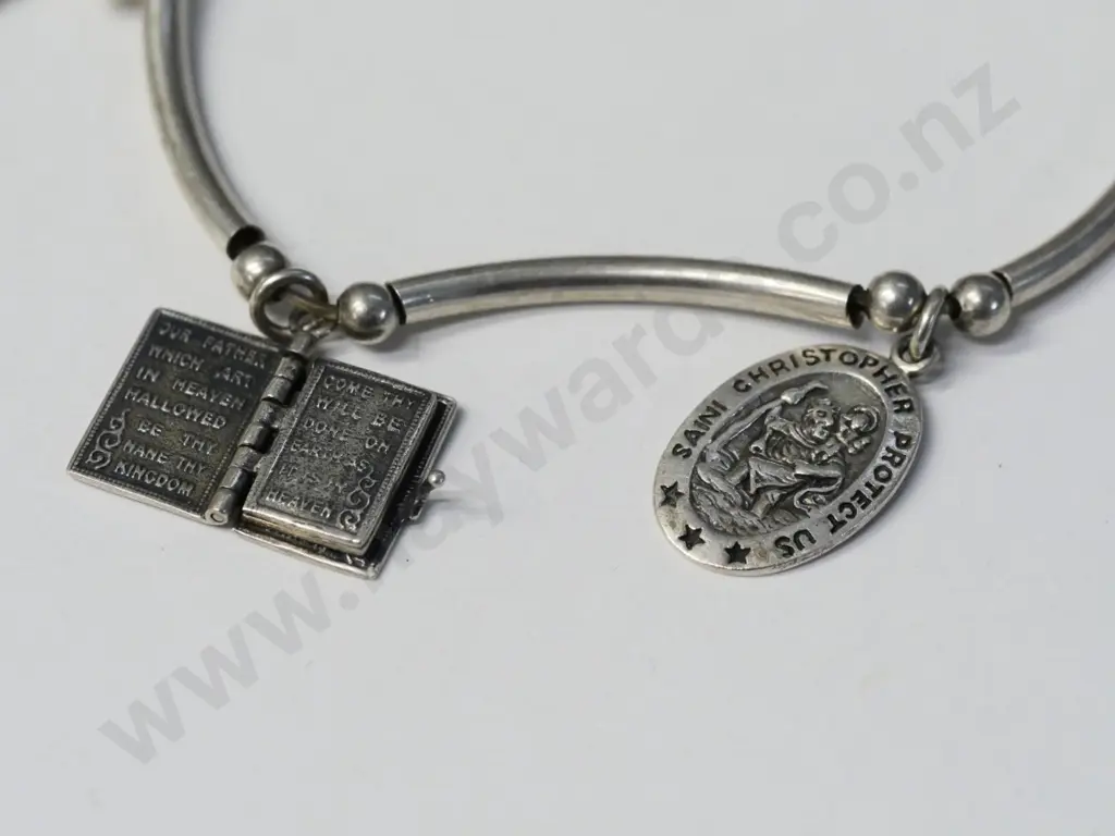 silver bracelet with St Christopers medal, bible & cross stamped 925 Image 1++