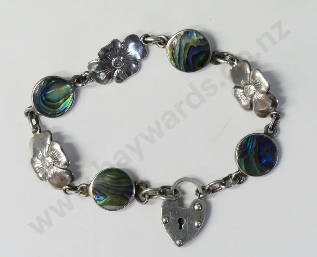 silver & paua shell bracelet stamped silver stg Image 1++