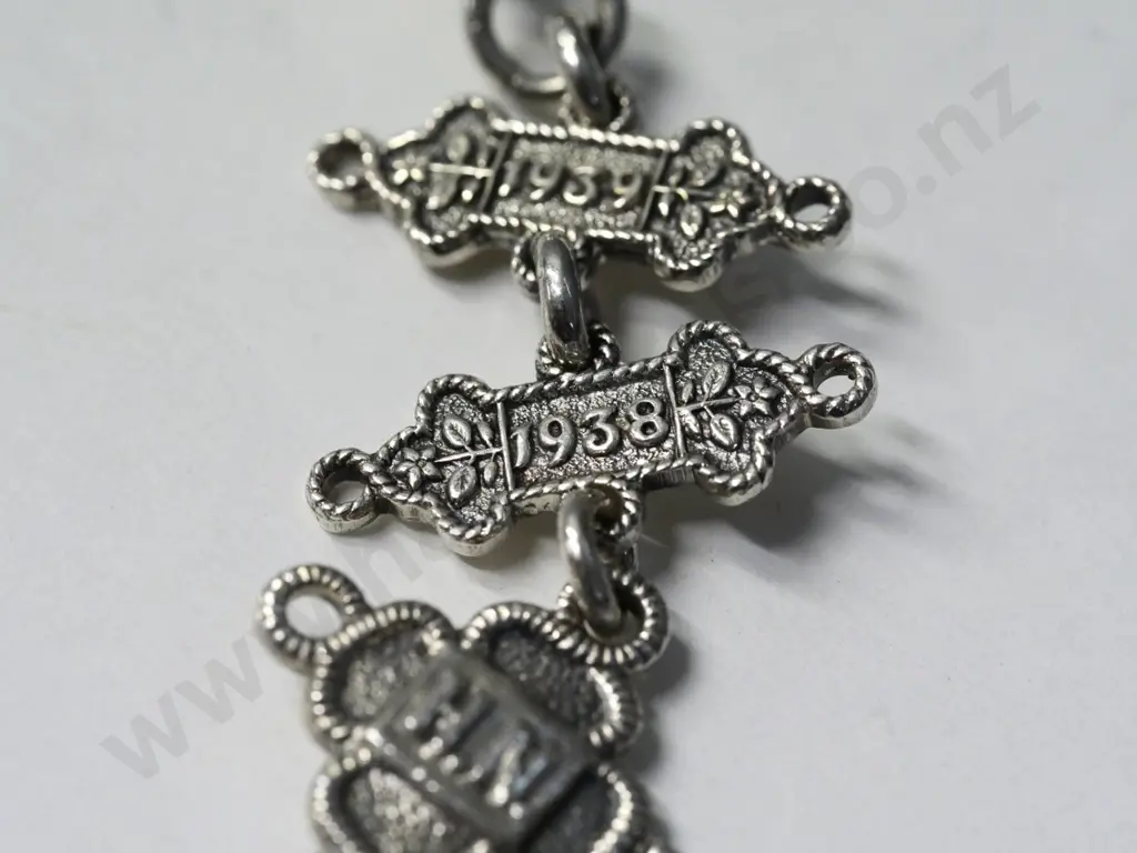 silver fob chain attachment all pieces engraved on the back 1935-37 - WD&S anchor, lion & O Image 1++