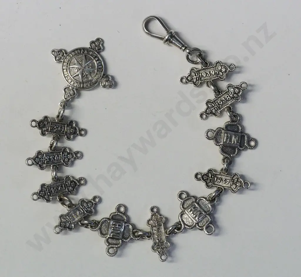 silver fob chain attachment all pieces engraved on the back 1935-37 - WD&S anchor, lion & O Image 1++