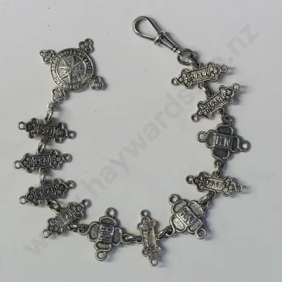 silver fob chain attachment all pieces engraved on the back 1935-37 - WD&S anchor, lion & O