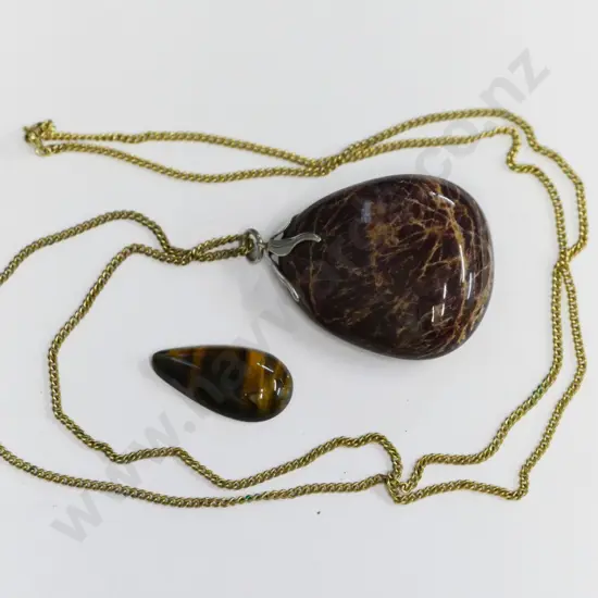 brown agate stone necklace & small polished brown agate stone